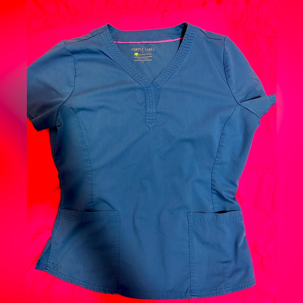 Healing Hands Purple Label Royal Blue Scrub Set Large Top / Medium Yoga Bottom